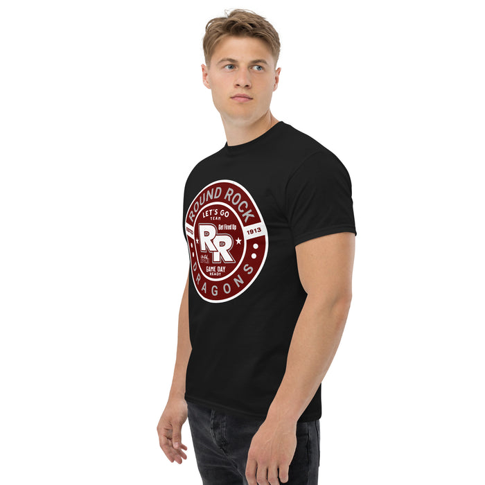 Man wearing Round Rock High School Dragons Black Classic Unisex T-shirt 239