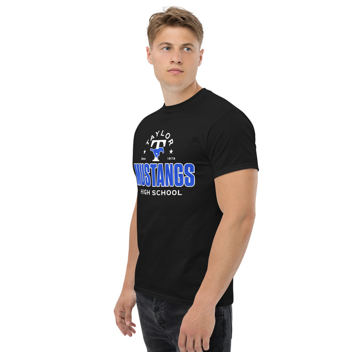 Man wearing Taylor High School Mustangs Black Classic Unisex T-shirt 222