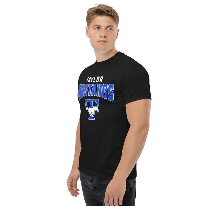 Man wearing Taylor High School Mustangs Black Classic Unisex T-shirt 234
