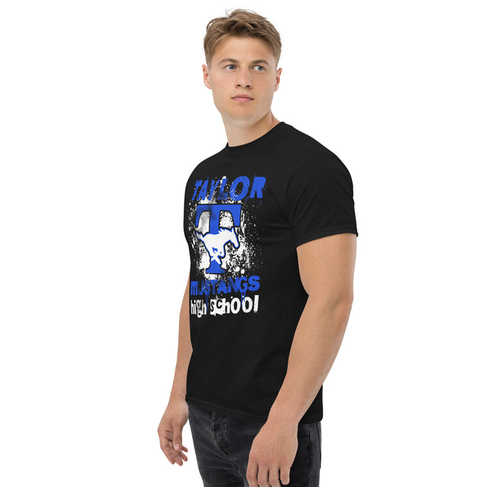 Man wearing Taylor High School Mustangs Black Classic Unisex T-shirt 205
