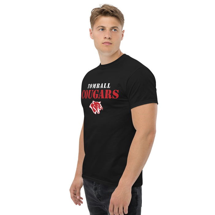 Man wearing Tomball High School Cougars Classic Unisex Black T-shirt 017
