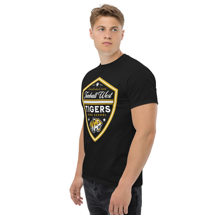 Man wearing Tomball West High School Tigers Black Classic Unisex T-shirt 225
