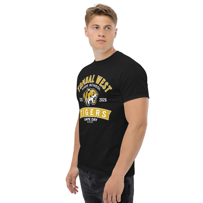 Man wearing Tomball West High School Tigers Black Classic Unisex T-shirt 221
