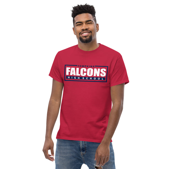 Man wearing Tompkins High School Falcons Red Classic Unisex T-shirt 049