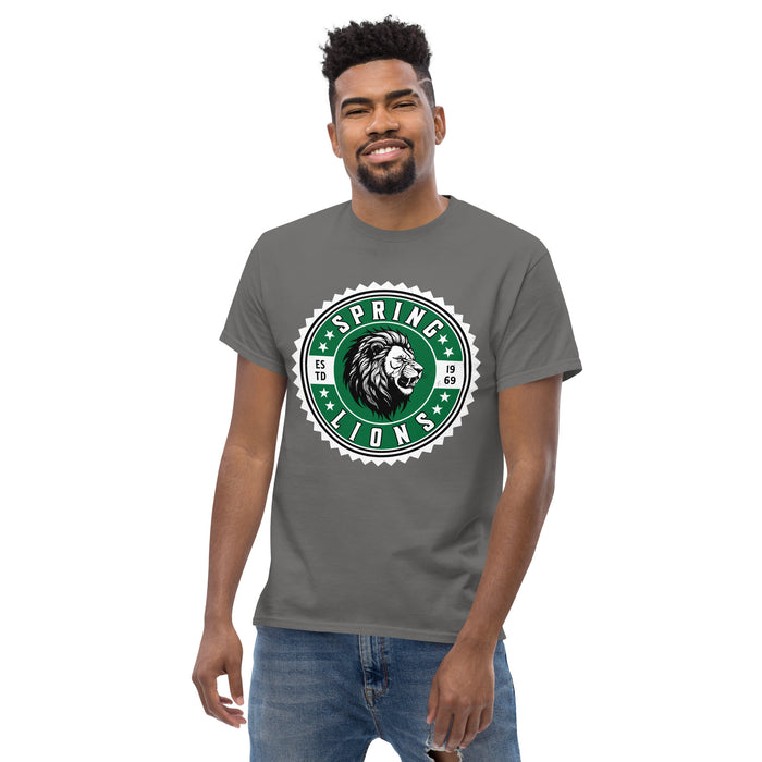 Man wearing Spring High School Lions Dark Grey Classic Unisex T-shirt 203