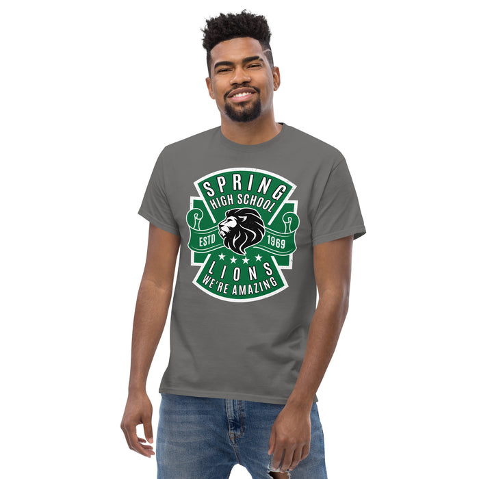 Man wearing Spring High School Lions Dark Grey Classic Unisex T-shirt 207