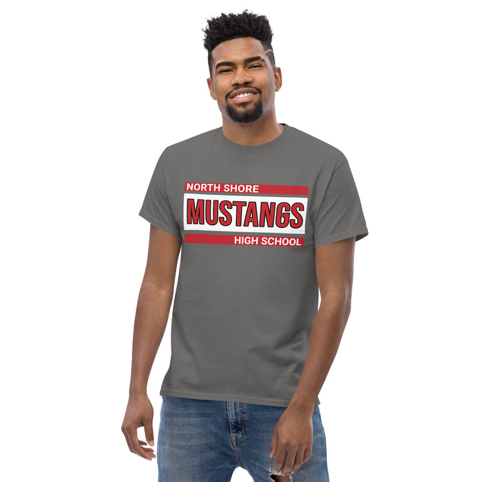 Front view of North Shore High School Mustangs Dark Grey Classic Unisex T-shirt 098