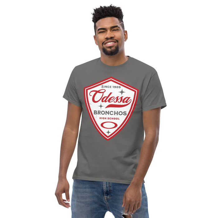 Front view of Odessa High School Bronchos Dark Grey Classic Unisex T-shirt 225