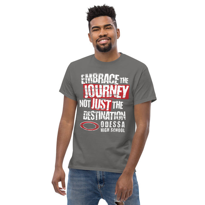 Front view of Odessa High School Bronchos Dark Grey Classic Unisex T-shirt 232