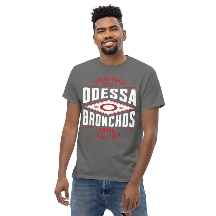 Front view of Odessa High School Bronchos Dark Grey Classic Unisex T-shirt 210
