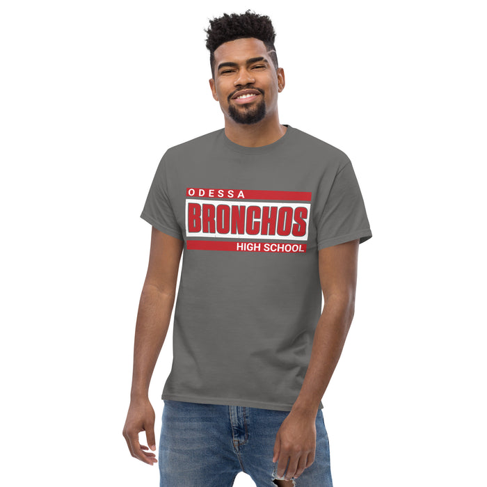 Front view of Odessa High School Bronchos Dark Grey Classic Unisex T-shirt 098
