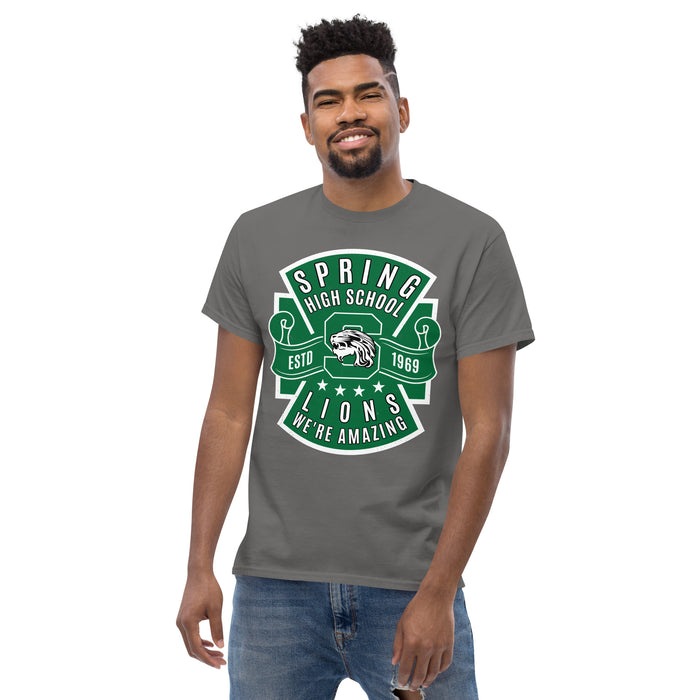 Man wearing Spring High School Lions Dark Grey Classic Unisex T-shirt 207