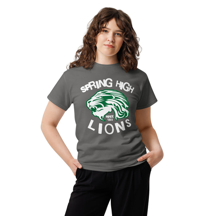 Woman wearing Spring High School Lions Dark Grey Classic Unisex T-shirt 228