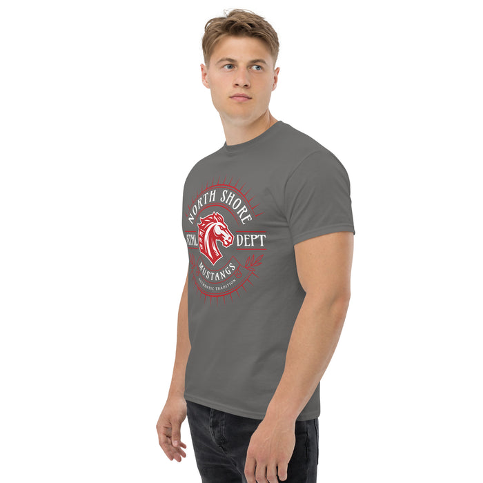 Side view of North Shore High School Mustangs Dark Grey Classic Unisex T-shirt 201