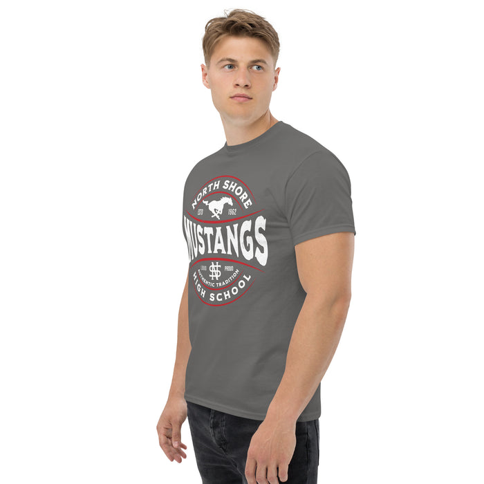 Side view of North Shore High School Mustangs Dark Grey Classic Unisex T-shirt 218