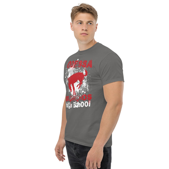 Side view of Odessa High School Bronchos Dark Grey Classic Unisex T-shirt 205