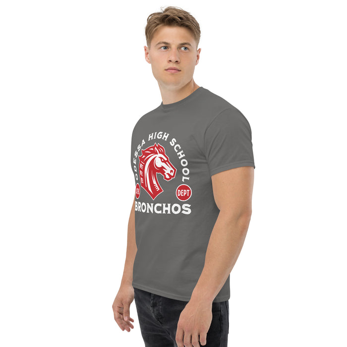 Side view of Odessa High School Bronchos Dark Grey Classic Unisex T-shirt 208