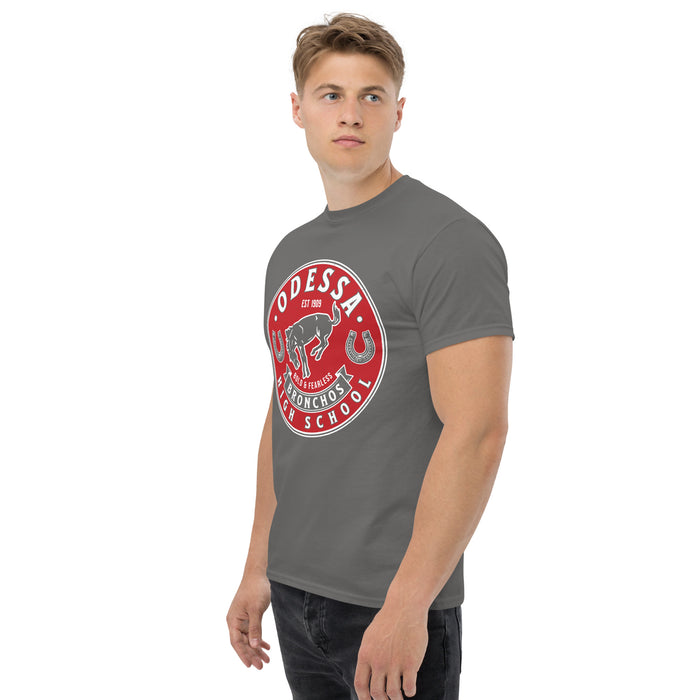 Side view of Odessa High School Bronchos Dark Grey Classic Unisex T-shirt 215