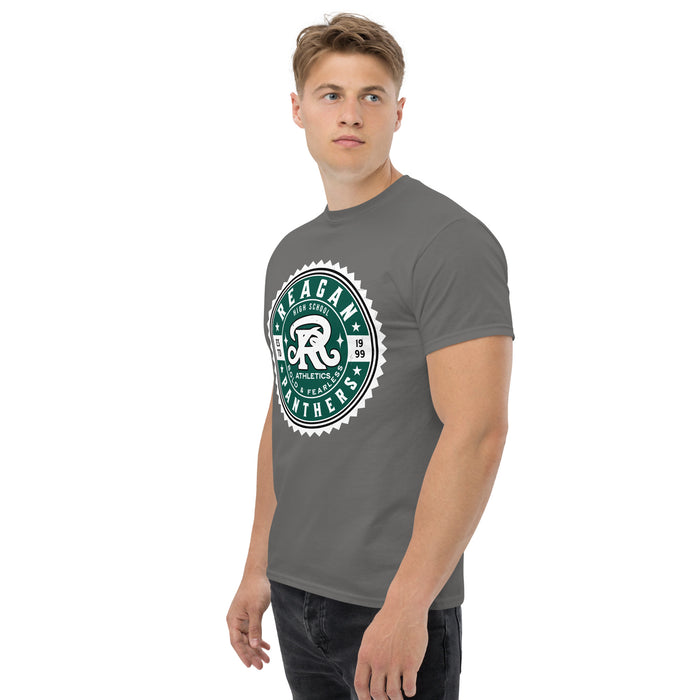 Side view of Reagan High School Rattlers Dark Grey Classic Unisex T-shirt 203