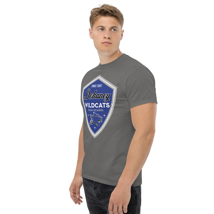 Side view of Dekaney High School Wildcats Charcoal Grey Classic Unisex T-shirt 225