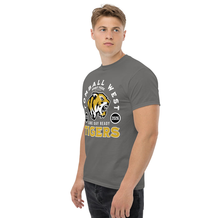 Man wearing Tomball West High School Tigers Dark Grey Classic Unisex T-shirt 208