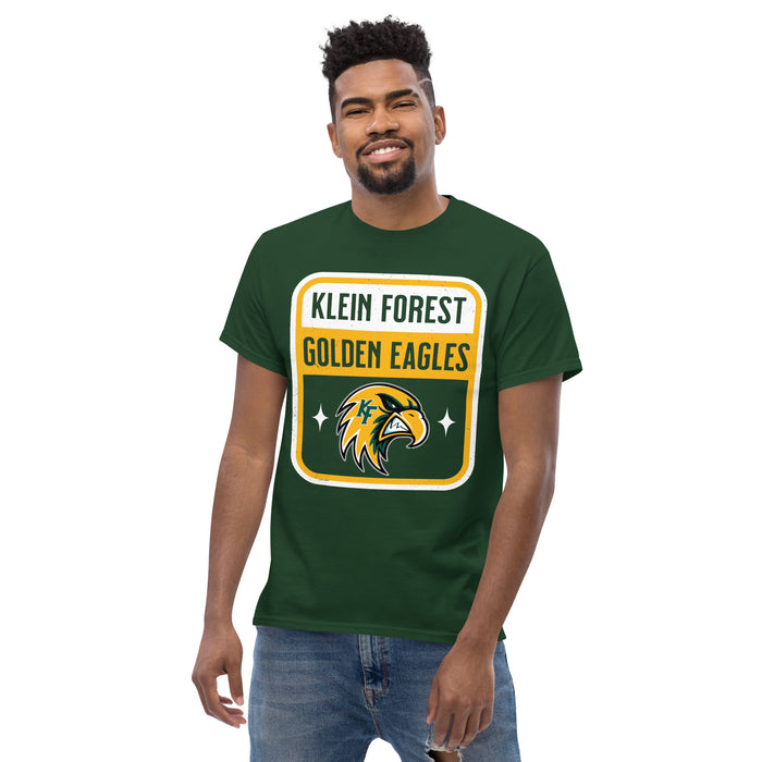 Man wearing Klein Forest High School Golden Eagles Classic Unisex Forest Green T-shirt 001