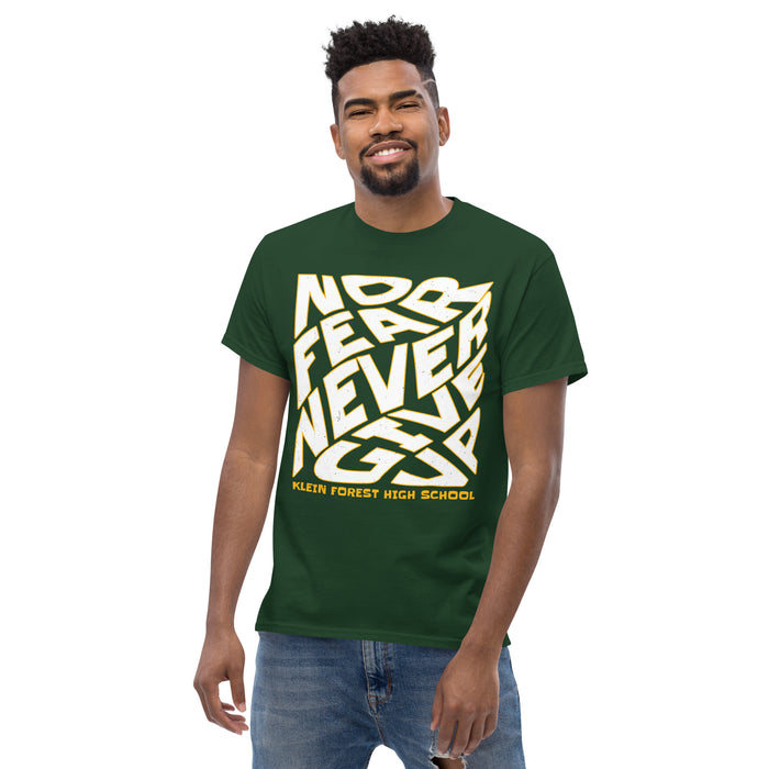 Man wearing Klein Forest High School Golden Eagles Classic Unisex Forest Green T-shirt 236