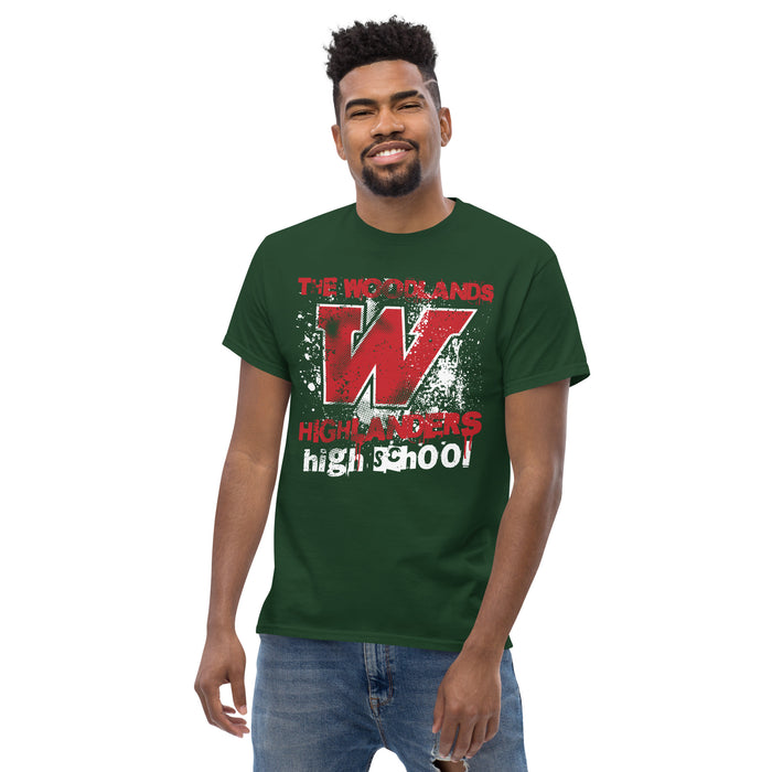 Front view of The Woodlands High School Highlanders Forest Green Classic Unisex T-shirt 205