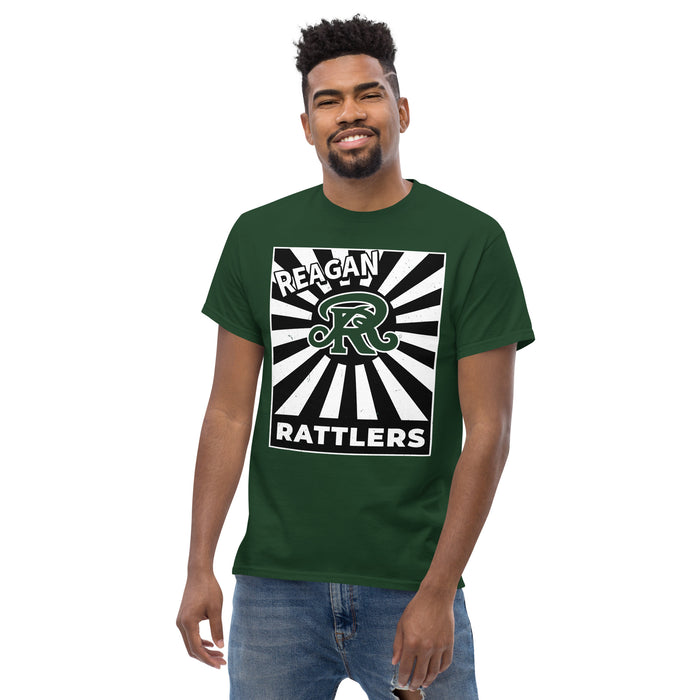 Front view of Reagan High School Rattlers Forest Green Classic Unisex T-shirt 226