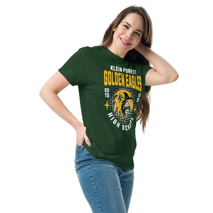 Woman wearing Klein Forest High School Golden Eagles Classic Unisex Forest Green T-shirt 204