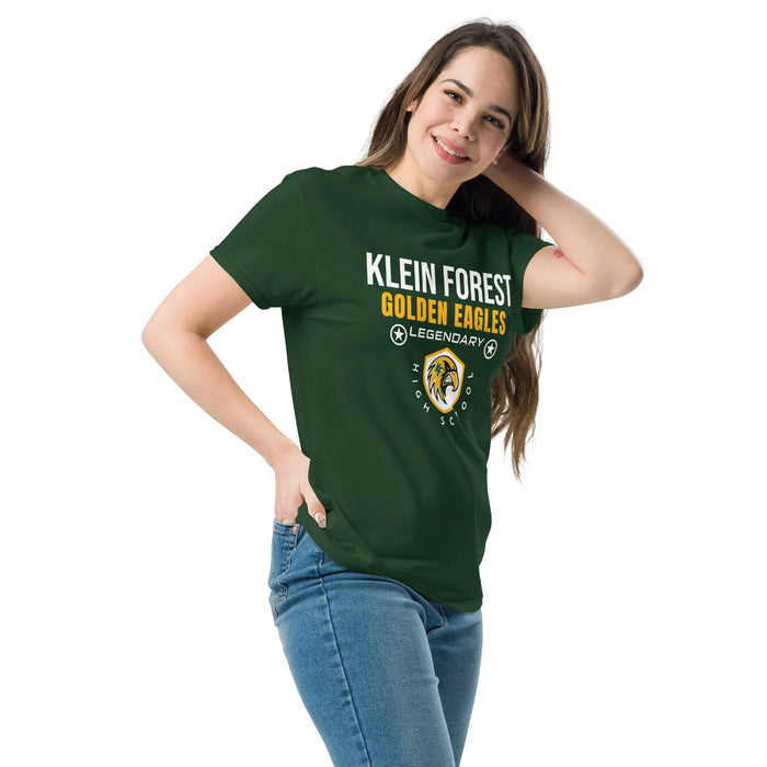 Woman wearing Klein Forest High School Golden Eagles Classic Unisex Forest Green T-shirt 003
