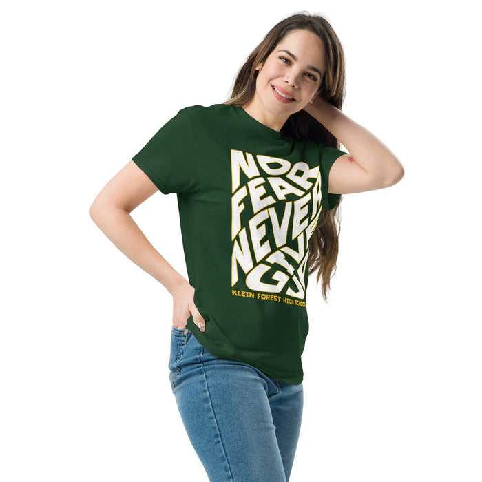Woman wearing Klein Forest High School Golden Eagles Classic Unisex Forest Green T-shirt 236