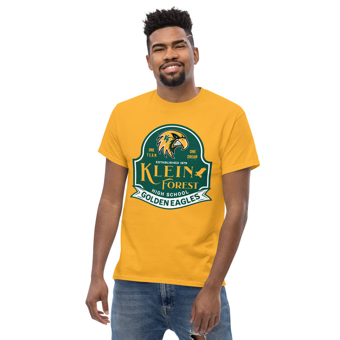 Man wearing Klein Forest High School Golden Eagles Classic Unisex Gold T-shirt 219