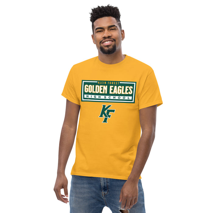 Man wearing Klein Forest High School Golden Eagles Classic Unisex Gold T-shirt 049