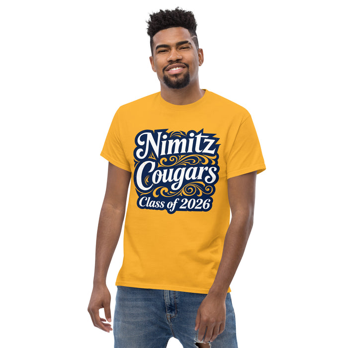 Front view of Nimitz High School Cougars Gold Classic Unisex T-shirt 253
