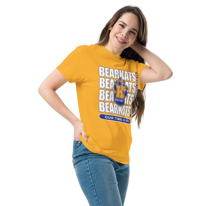 Woman wearing Klein High School Bearkats Gold Classic Unisex T-shirt 235