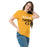 Woman wearing Klein Oak High School Panthers Classic Unisex Gold T-shirt 017