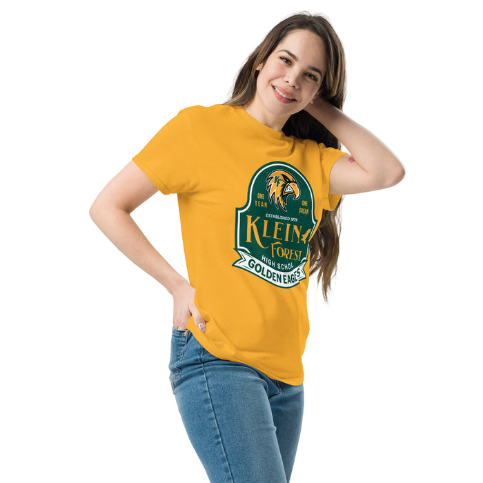 Woman wearing Klein Forest High School Golden Eagles Classic Unisex Gold T-shirt 219