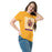 Woman wearing Jersey Village High School Falcons Gold Classic Unisex T-shirt 235