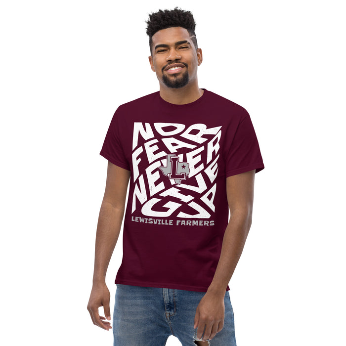Front view of Lewisville High School Farmers Maroon Classic Unisex T-shirt 236