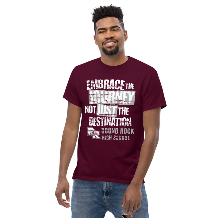 Front view of Round Rock High School Dragons Maroon Classic Unisex T-shirt 232