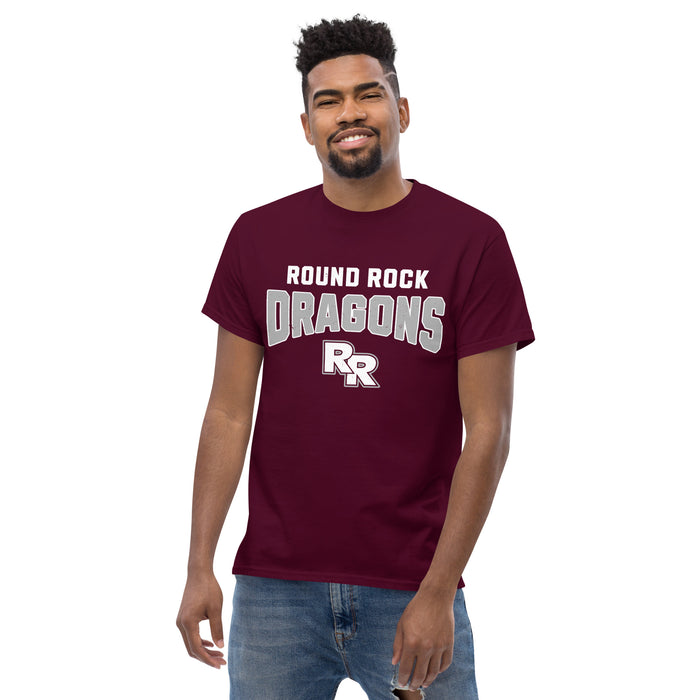 Front view of Round Rock High School Dragons Maroon Classic Unisex T-shirt 234