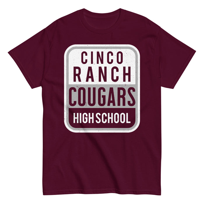 Cinco Ranch High School Cougars Classic Unisex Maroon T-shirt 001