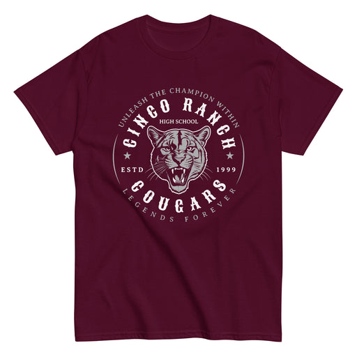 Cinco Ranch High School Cougars Classic Unisex Maroon T-shirt 214