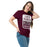 Woman wearing Cinco Ranch High School Cougars Classic Unisex Maroon T-shirt 001