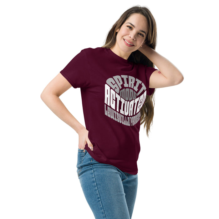 Woman wearing Lewisville High School Farmers Maroon Classic Unisex T-shirt 242