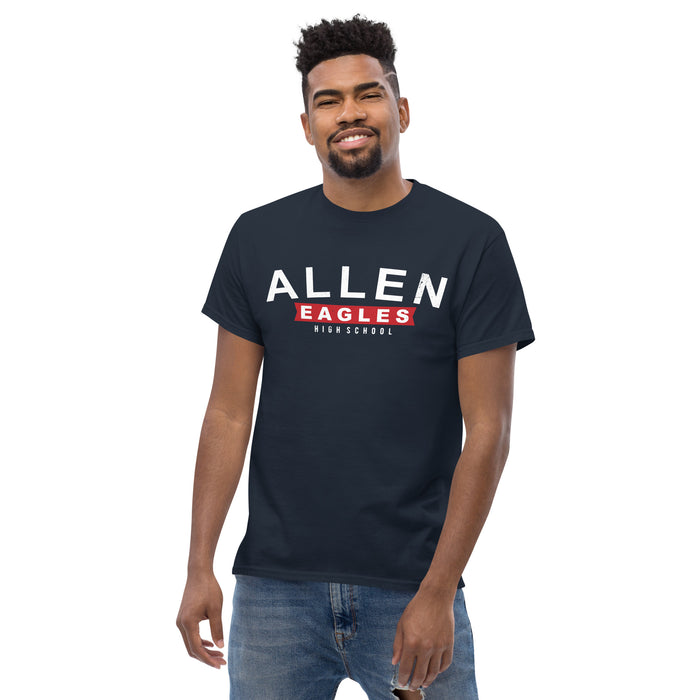 Man wearing Allen High School Eagles Classic Unisex Navy T-shirt 021