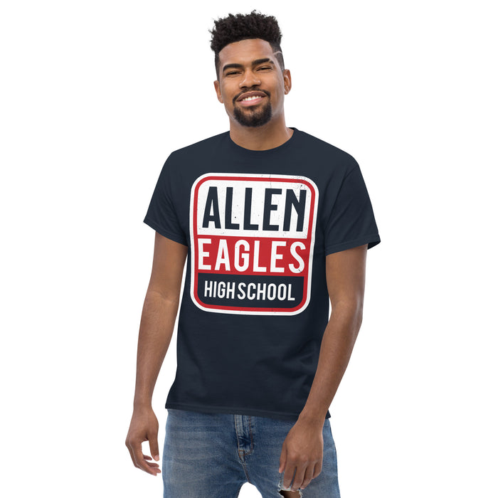 Man wearing Allen High School Eagles Classic Unisex Navy T-shirt 001