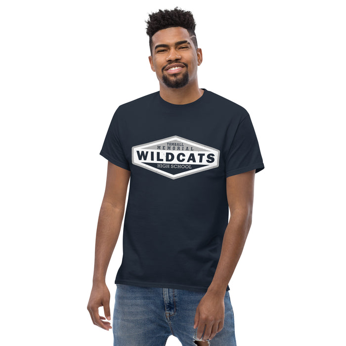 Man wearing Tomball Memorial High School Wildcats Navy Classic Unisex T-shirt 009