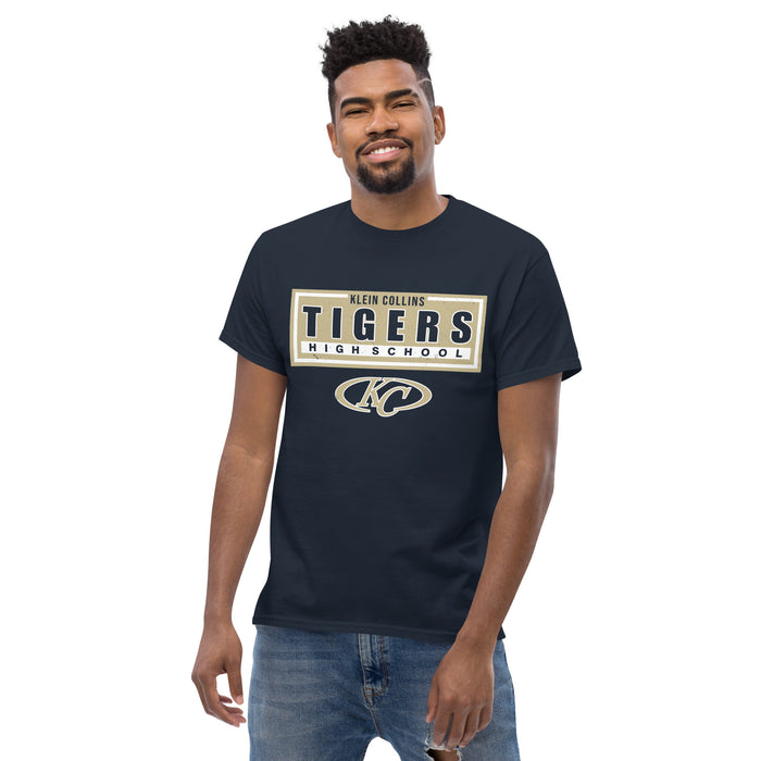 Man wearing Klein Collins High School Tigers Classic Unisex Navy T-shirt 049